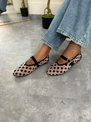 NaaDeidei Clear Sheer Mesh Flats With Black Polka Dots Detail