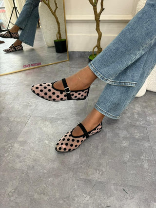 NaaDeidei Clear Sheer Mesh Flats With Black Polka Dots Detail