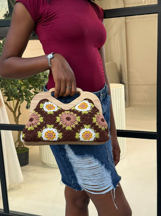 Daisy Brown Crochet Clutch