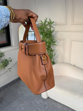 Aurelia Boss Belted Bag – Structured Leather Top Handle Handbag in Caramel