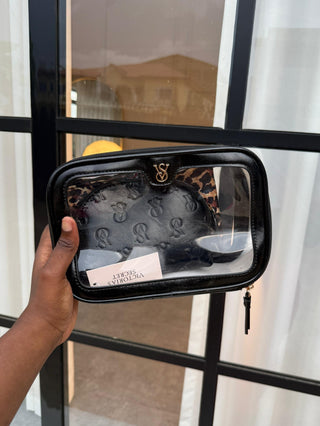 V Secret Black/Animal Design Travel Trio Makeup Bag