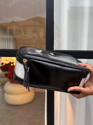 V Secret Black Travel Trio Makeup Bag With Gold Detail