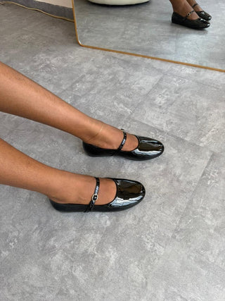 Hannah Black Patent Flatshoes