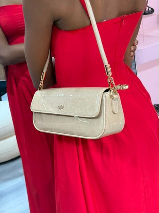 Dora Nude Patent Shoulder Bag