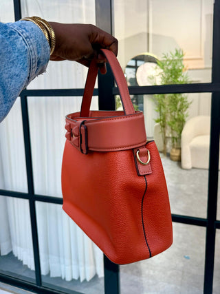 Aurelia Boss Belted Bag – Structured Leather Top Handle Handbag in Burnt Orange