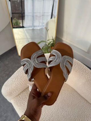 Halo Silver Diamanté Flat Slippers