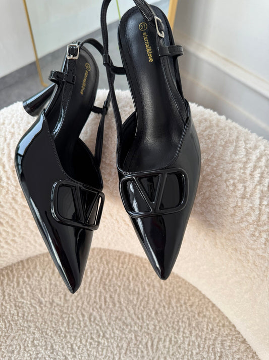 Scottie Black Sling back Mid-length Heels