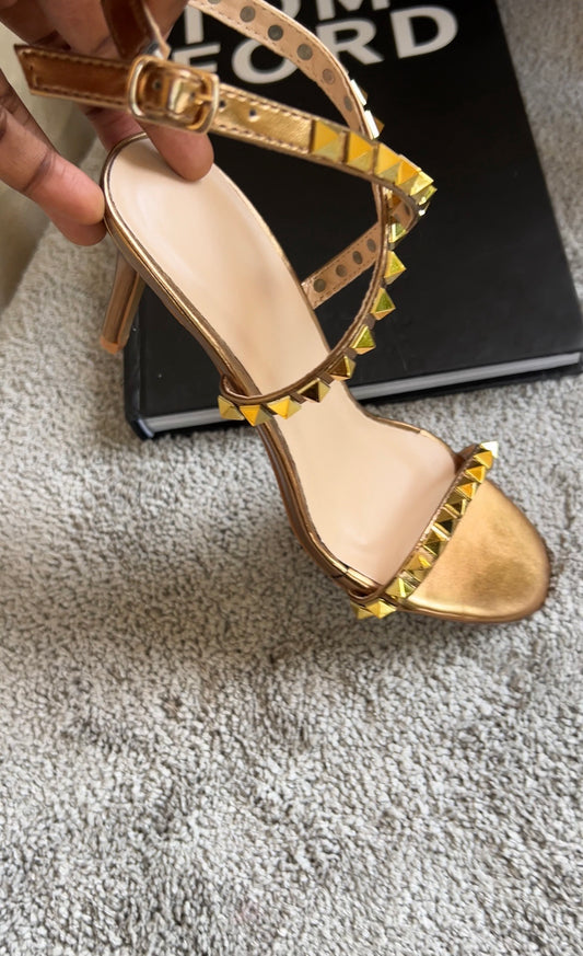 Naomi bronze midlength ankle strap heels
