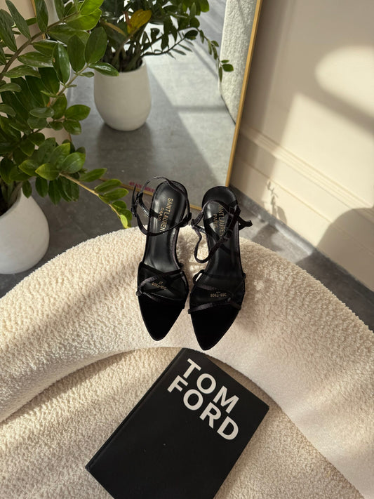 Rita Black Ankle Strap Heels