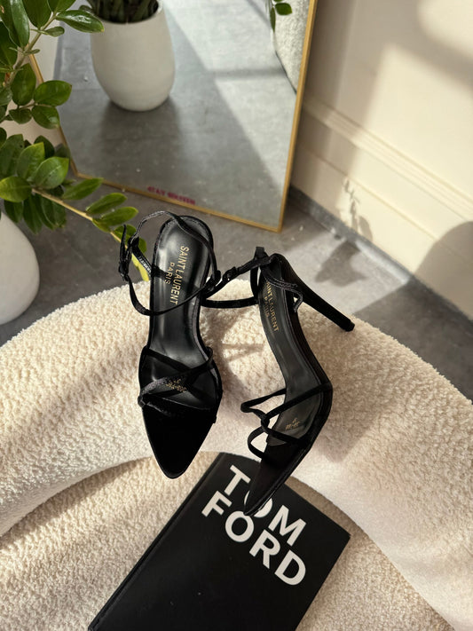 Rita Black Ankle Strap Heels