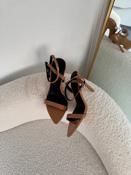 Lydie Nude Pointed Toe Ankle Strap Heels