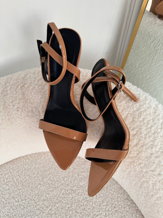 Lydie Nude Pointed Toe Ankle Strap Heels