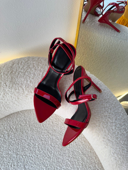 Lydie Red Pointed Toe Ankle Strap Heels