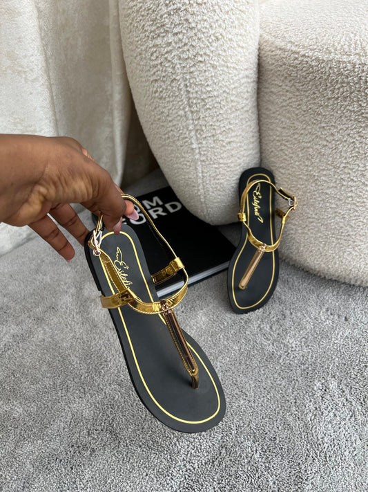 Estefina gold T-strap flat sandals
