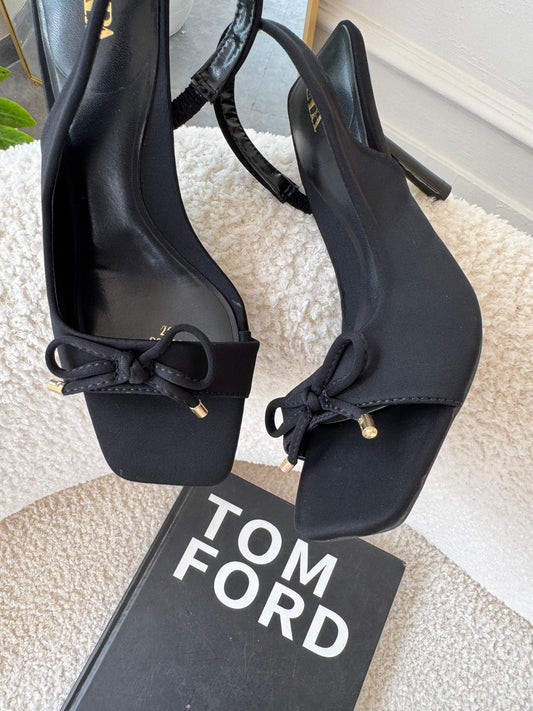 Livia Black Open-Toe Sling Back Heels