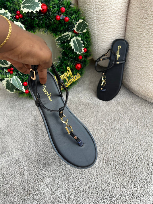 Mali Black Thong logo detail Sandal